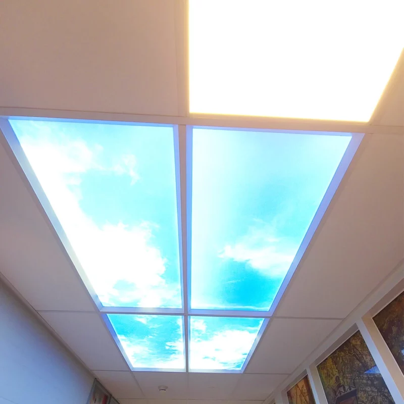 Dentled DL60 Full Spectrum daglichtpanelen en plafond foto LED-panelen bij Vivium Zorggroep zorglocatie.